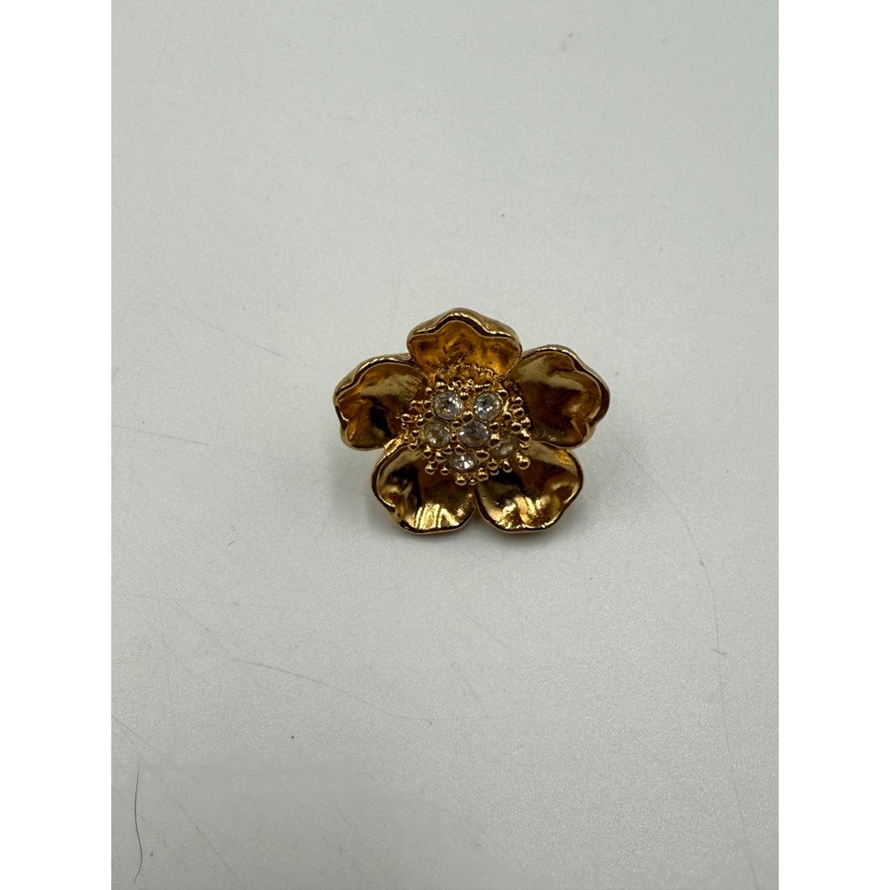 Vintage Avon Gold Tone Flower Pin Rhinestone Center Floral Lapel Pin Tie Tack